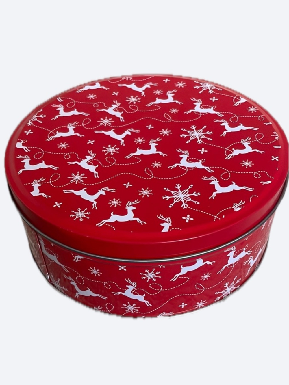 FREE WITH PURCHASE Red Holiday Tin with Reindeer Design